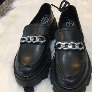 Black Platform Corporate Goth Loafers with Chain Detail
